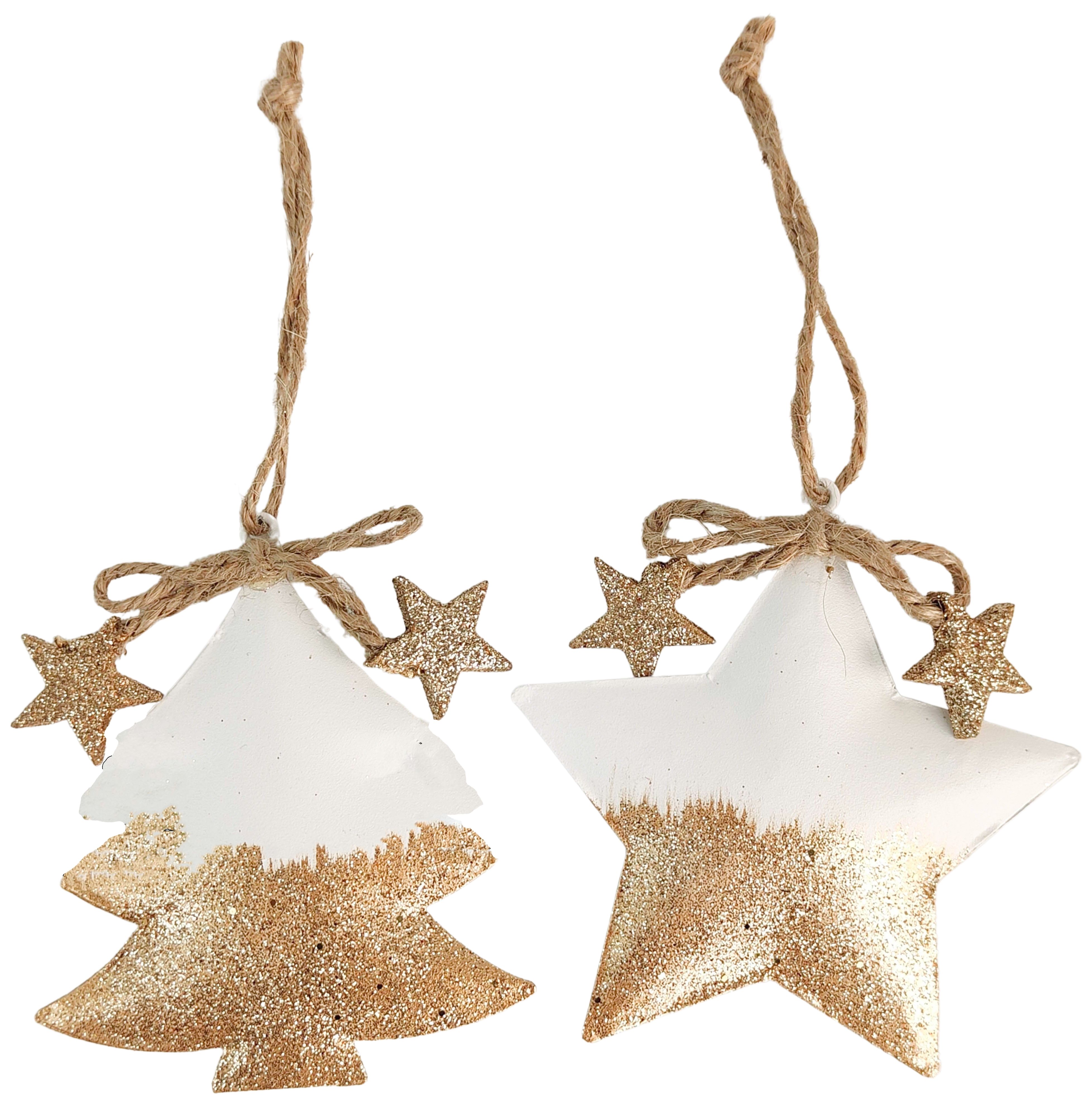 Metal Tree/Star With Glitter Ornament White & Gold - Gro Urban Oasis