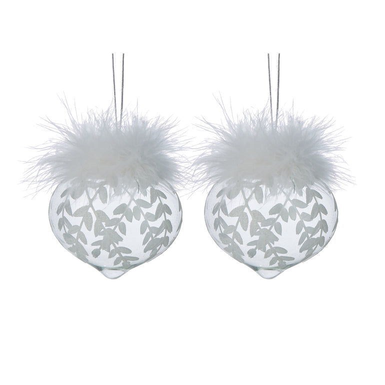 Leaf With Feather Glass Ornament White Assort - Gro Urban Oasis