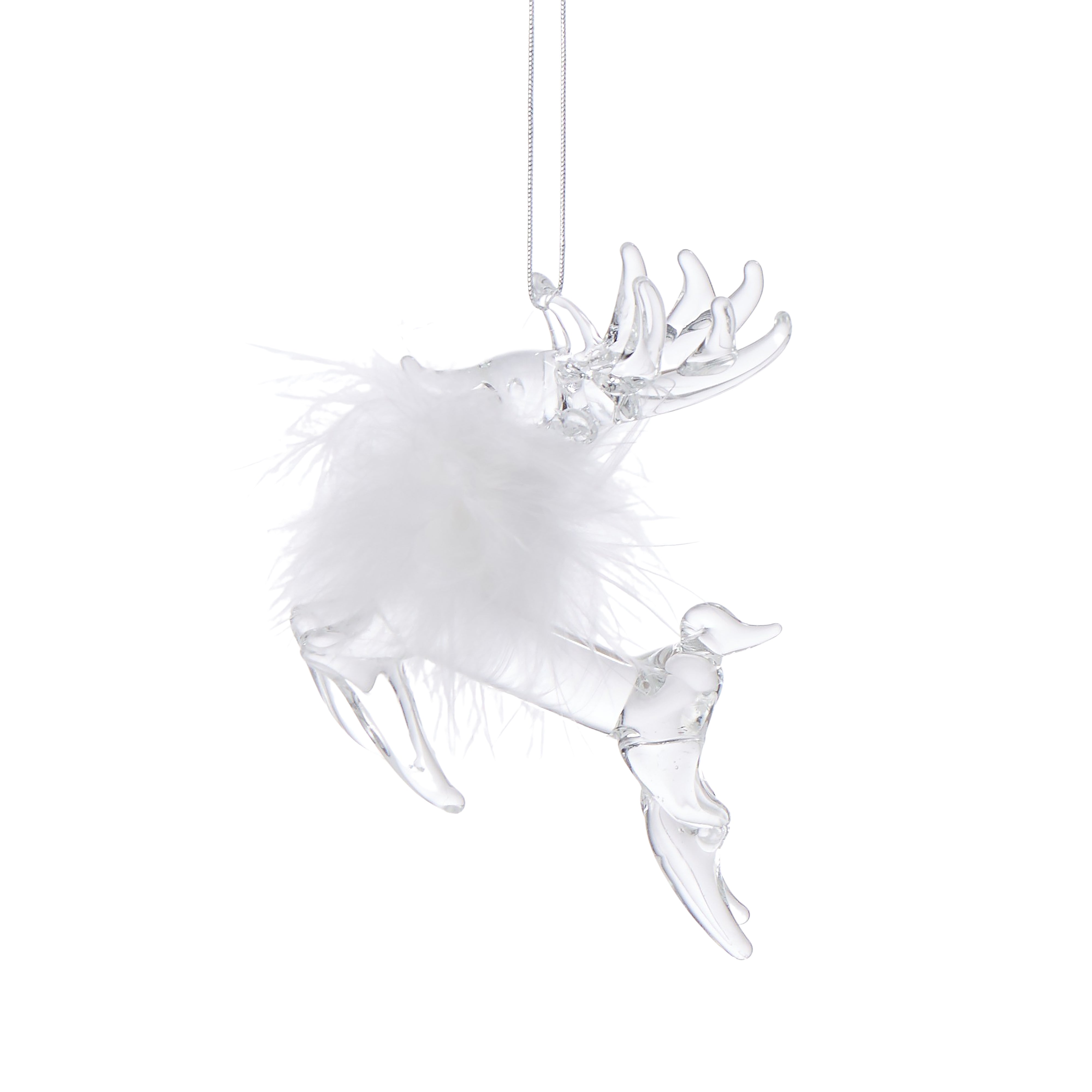 Feathered Reindeer Glass Ornament White - Gro Urban Oasis