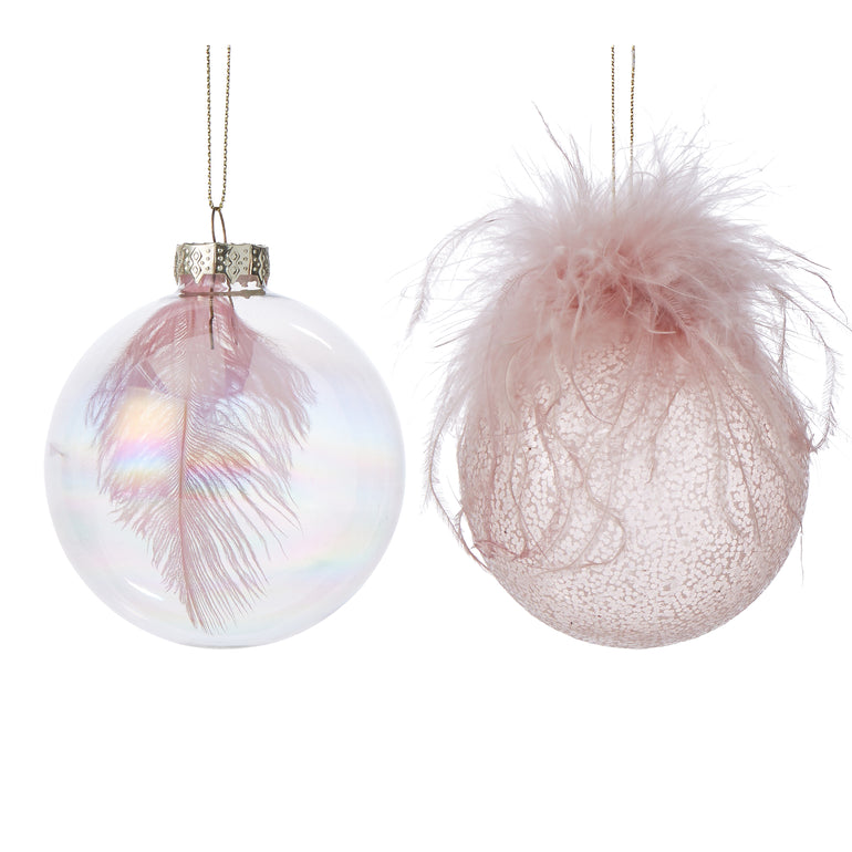 Feather Ball Glass Ornaments Pink Assort - Gro Urban Oasis