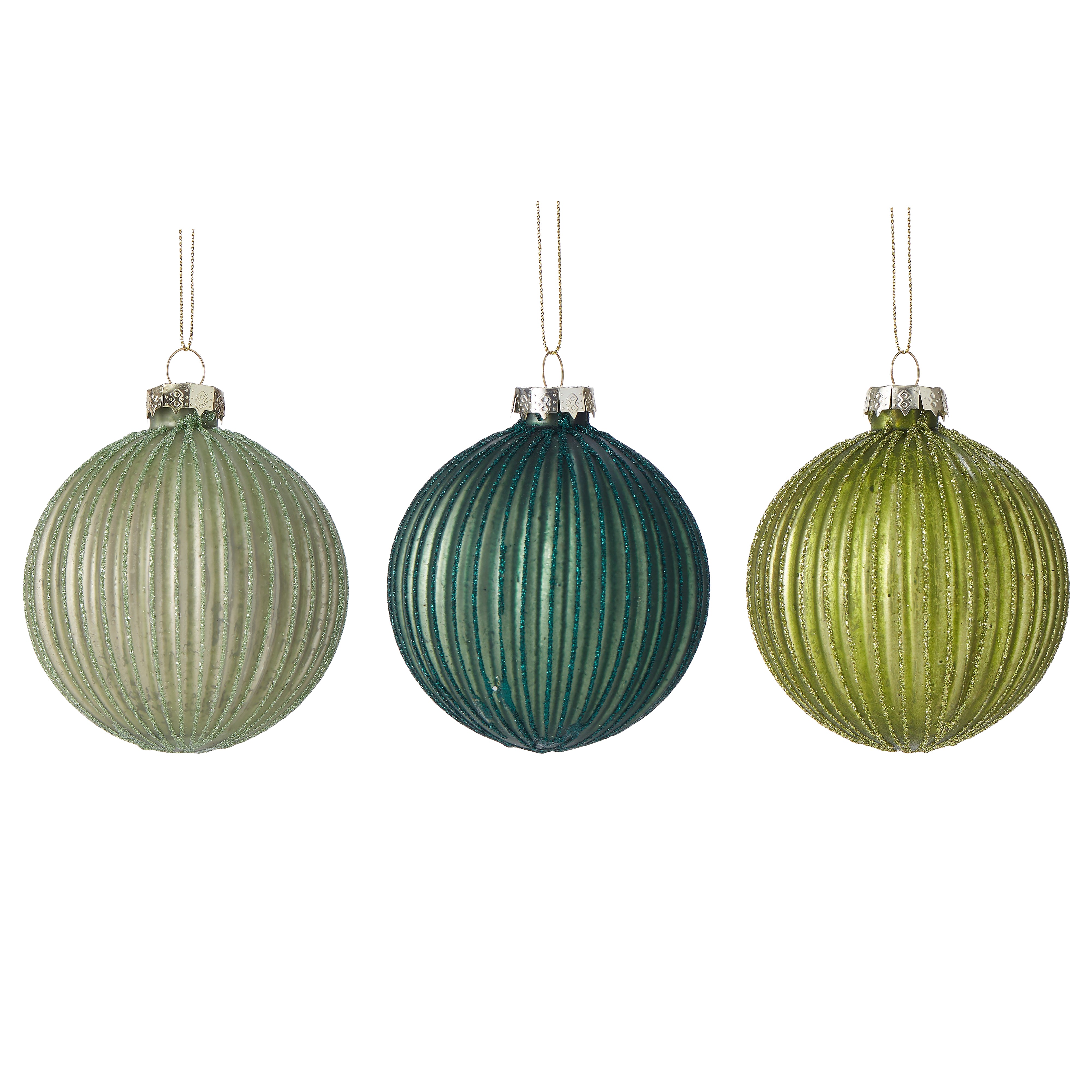 Fluted Ball Ornaments Green Set Of 3 - Gro Urban Oasis