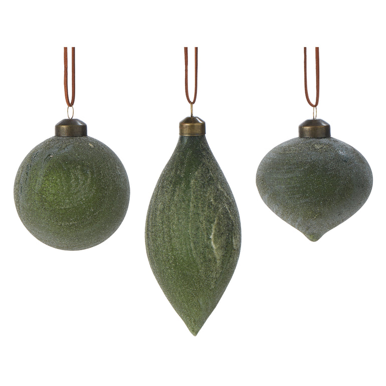 Frosted Ornament Green Set Of 3 - Gro Urban Oasis