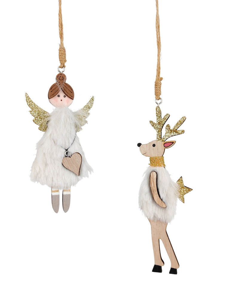 Fluffy Reindeer & Angel Holding Star & Heart Ornament - Gro Urban Oasis