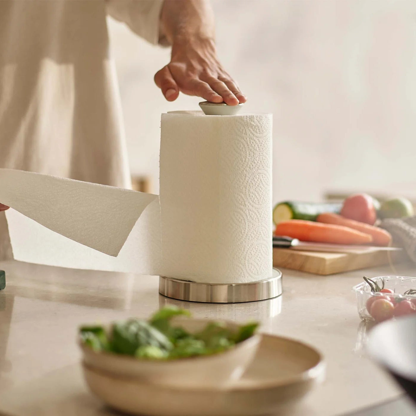 Joseph Joseph Push & Tear Kitchen Roll Holder Light Stone