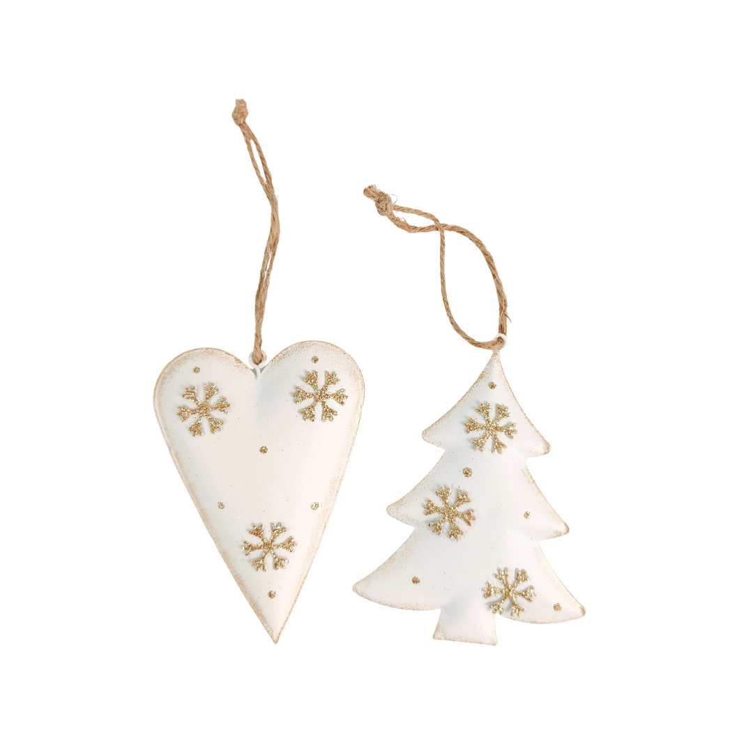Tree & Heart With Snowflakes Hanging
 Decoration White & Gold - Gro Urban Oasis