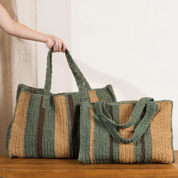 Mae Colour Block Raffia Mineral and Hazelnut Large - Gro Urban Oasis
