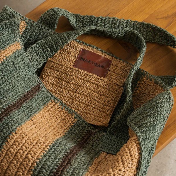 Mae Colour Block Raffia Mineral and Hazelnut Large - Gro Urban Oasis