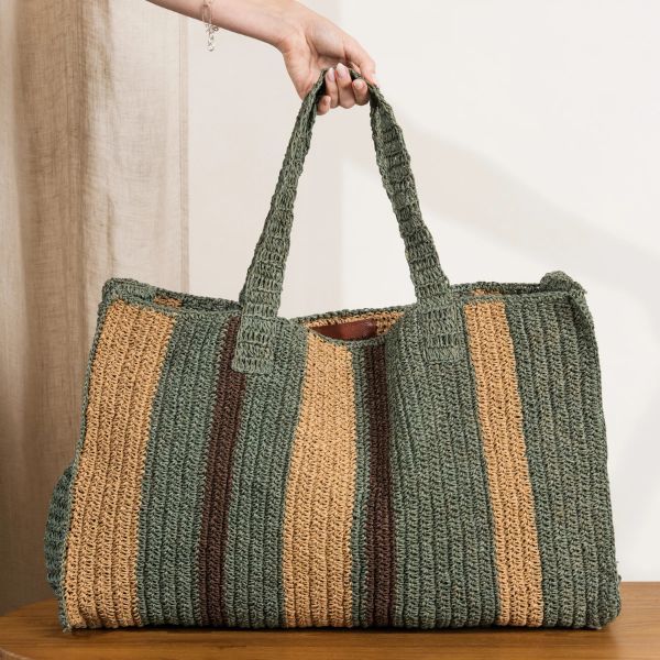 Mae Colour Block Raffia Mineral and Hazelnut Large - Gro Urban Oasis