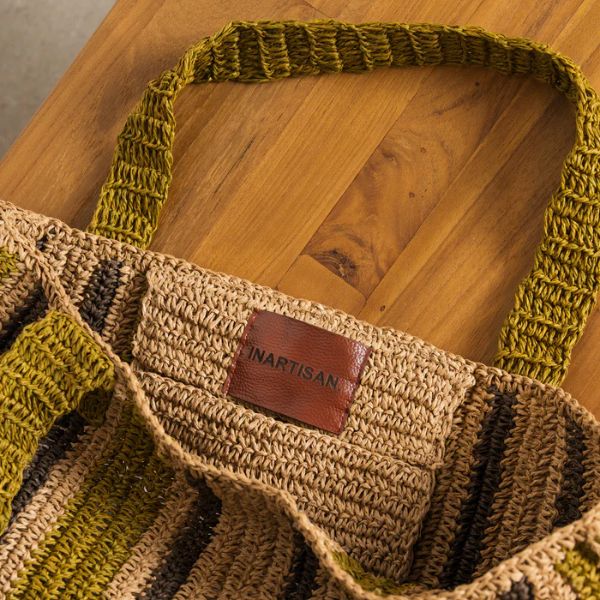 Soline Raffia Tote Bag Olive & Hazel large - Gro Urban Oasis