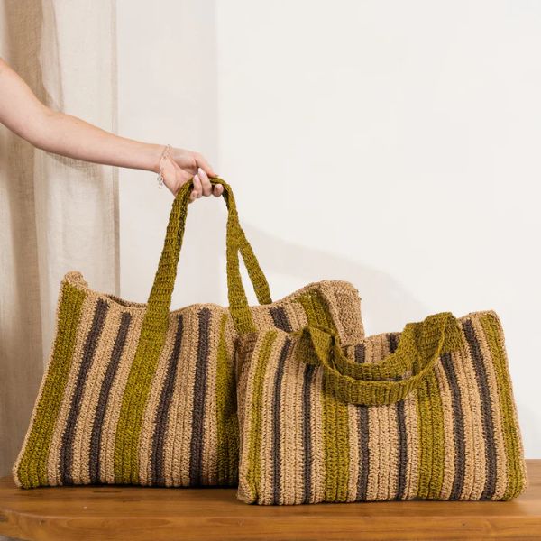 Soline Raffia Tote Bag Olive & Hazel large - Gro Urban Oasis