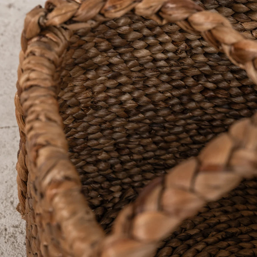 Inartisan Water Hyacinth Rounded Square Basket with Plaited Handles — woven basket for home styling