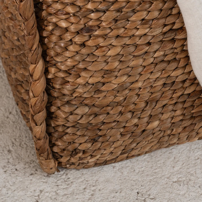 Inartisan Water Hyacinth Rounded Square Basket with Plaited Handles — woven basket for home storage