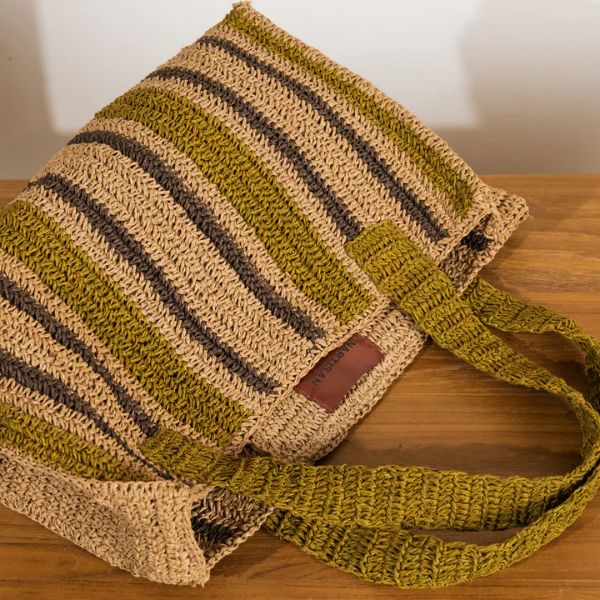 Soline Raffia Tote Bag Olive & Hazel large - Gro Urban Oasis