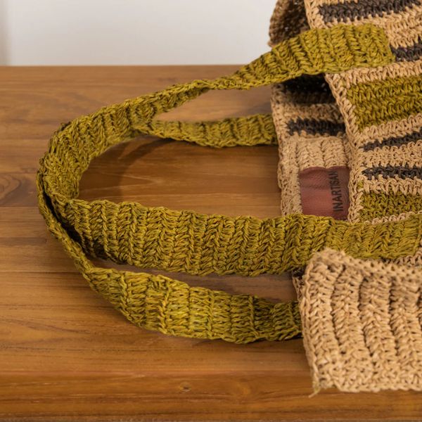 Soline Raffia Tote Bag Olive & Hazel large - Gro Urban Oasis