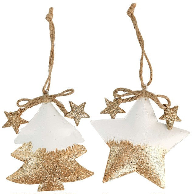 Metal Star Tree Glitter Hanging White and Gold