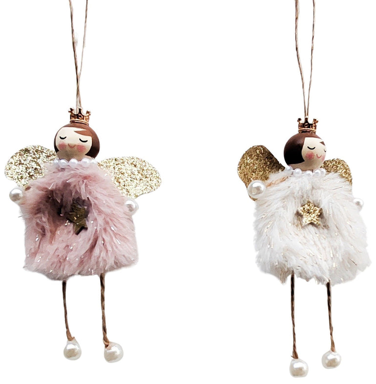 Fluffy Glitter Angels Hanging 1 Pink & White