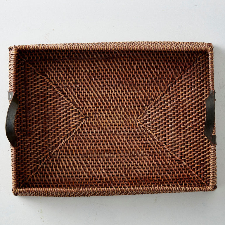 Urban Oasis Anuk Rattan Tray With Leather Handles - Gro Urban Oasis