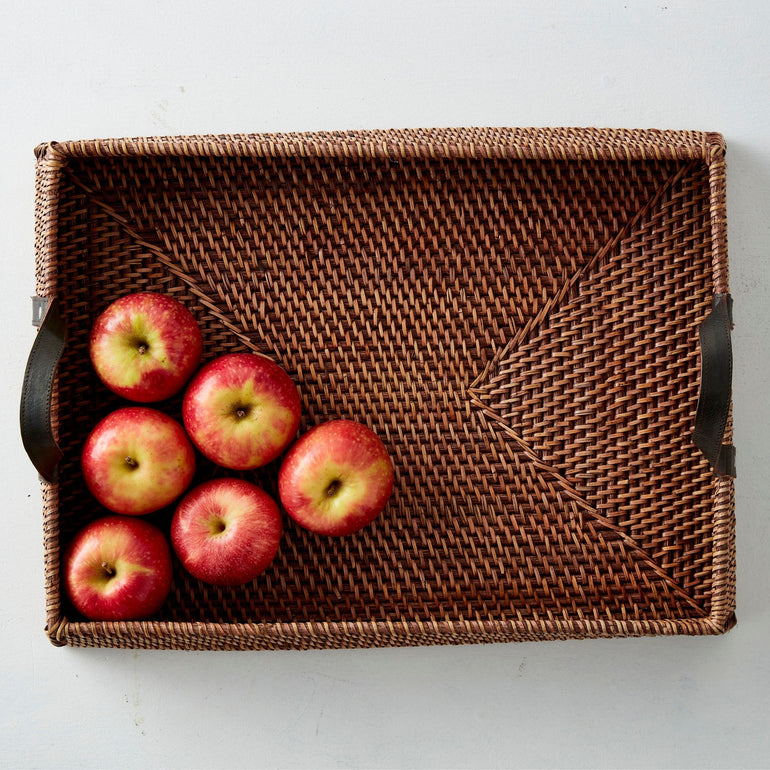 Urban Oasis Anuk Rattan Tray With Leather Handles - Gro Urban Oasis
