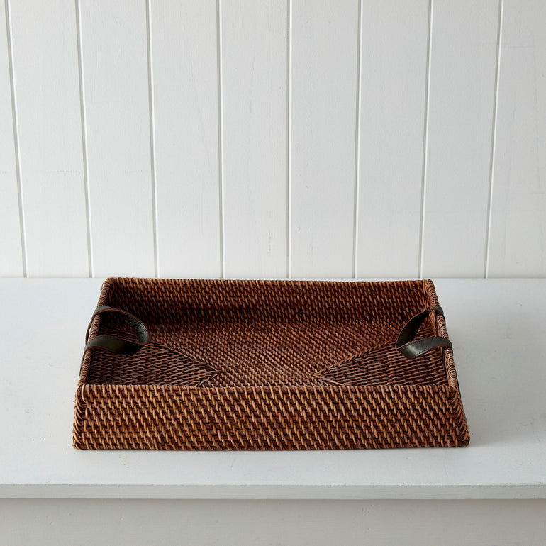 Urban Oasis Anuk Rattan Tray With Leather Handles - Gro Urban Oasis
