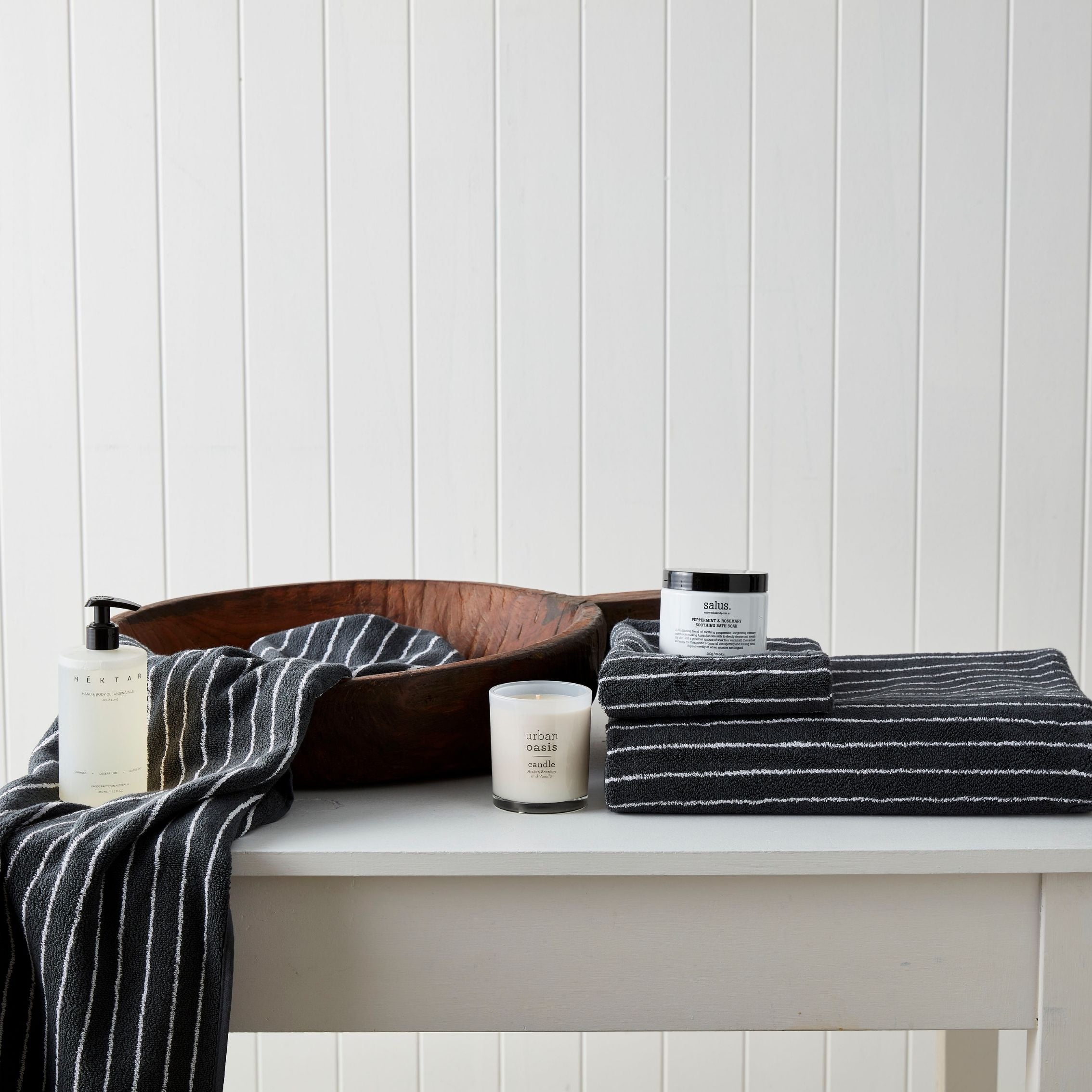 Urban Oasis Hudson Stripe Hand Towel Granite - Gro Urban Oasis
