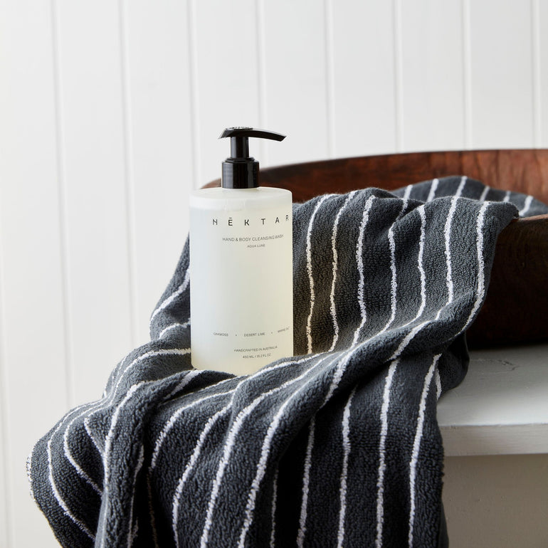 Urban Oasis Hudson Stripe Bath Sheet Granite - Gro Urban Oasis