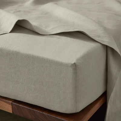 Ravello Linen Fitted Sheet Queen Bed Bone - Gro Urban Oasis