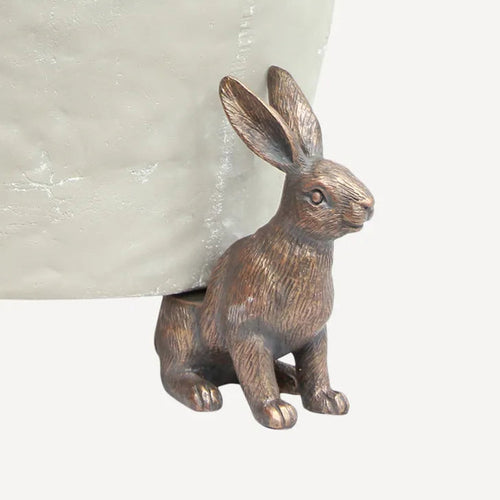 Hare Pot Stand, set of three bronze hare figurines holding a plant pot