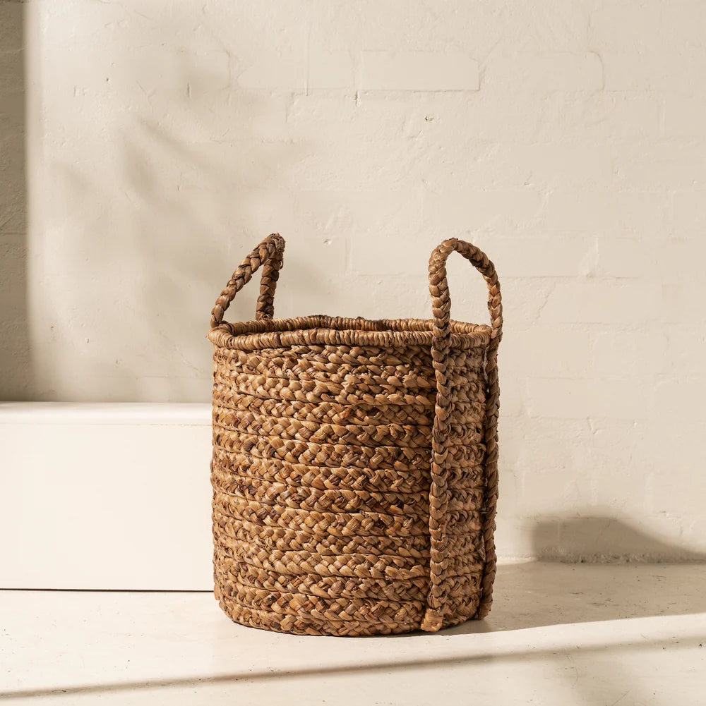 Inartisan Water Hyacinth Basket with Plaited Handles Large — woven basket for home storage