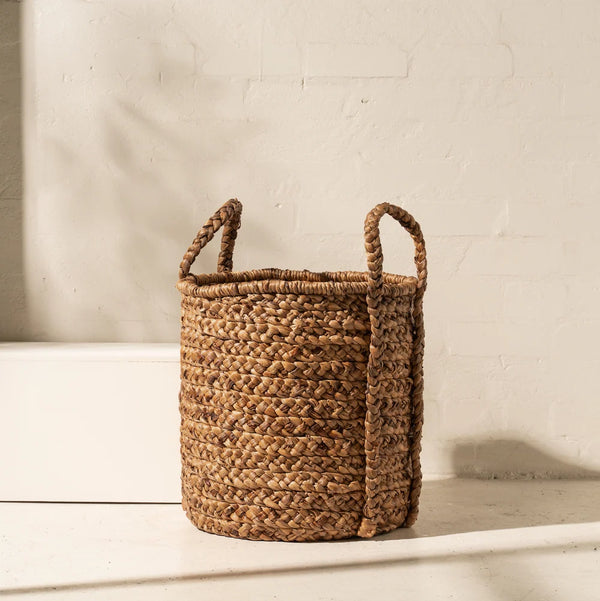 Inartisan Water Hyacinth Basket with Plaited Handles Large — woven basket for home storage