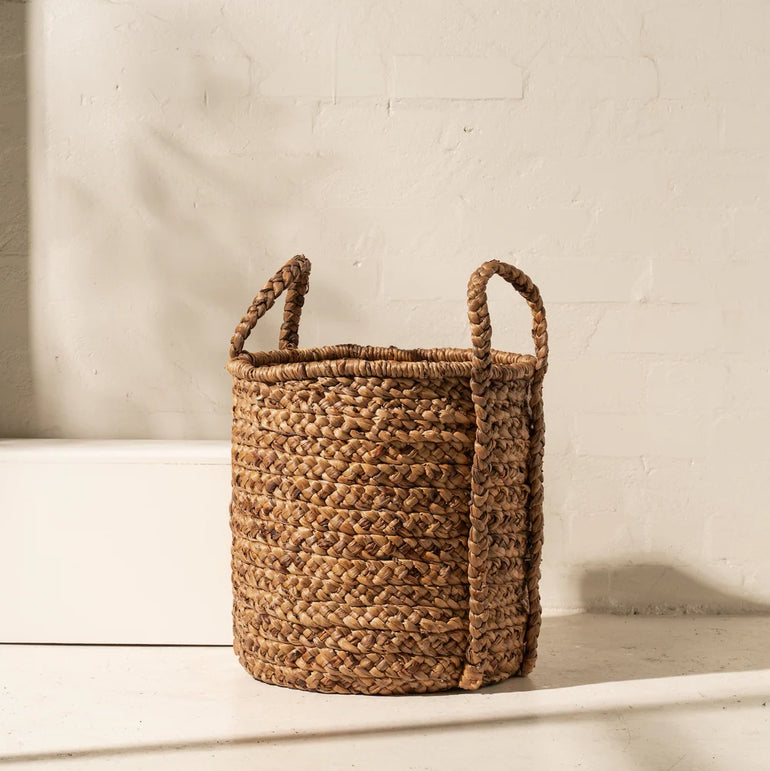 Inartisan Water Hyacinth Basket with Plaited Handles Large — woven basket for home storage