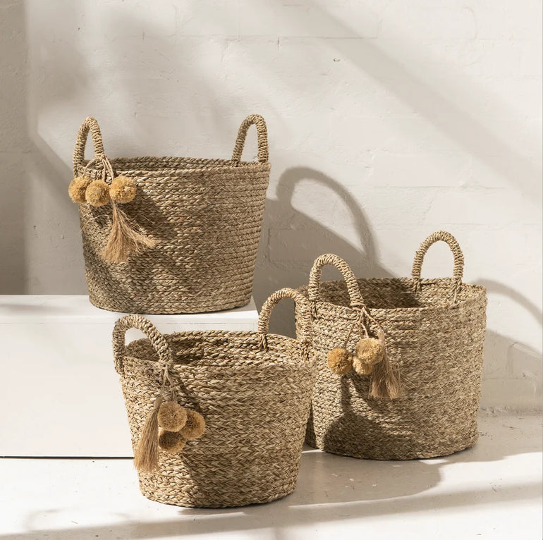 Inartisan Pom Pom Handwoven Basket Medium